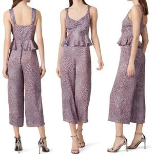 Waverly Grey Ivy Leopard Print Peplum Cropped Jumpsuit Women’s Size 2 XS